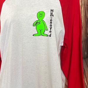 Red 3/4 length sleeve Humannoyed shirt